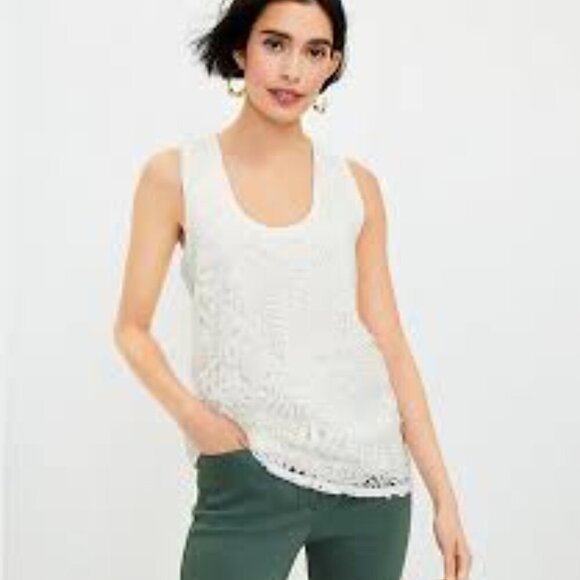 LOFT Palm Lace Relaxed Scoop Neck Tank Top - Size M - Picture 1 of 6